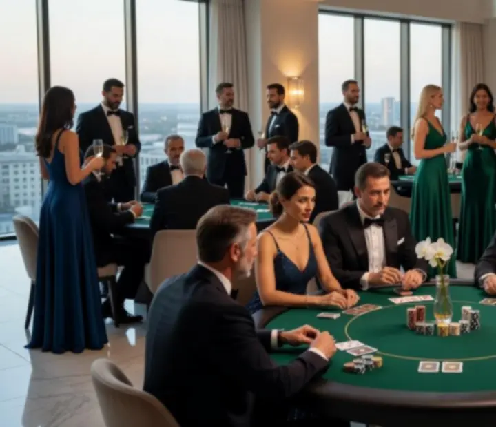 Luxusní pokerový večírek bez sázení v moderním eventovém prostoru