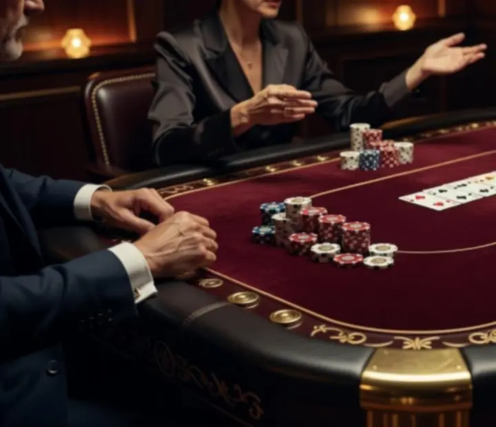 Detail prémiového pokerového stolu se značkovými žetony v noblesním provedení