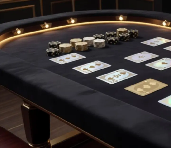 Detail tematické pokerové výzdoby s luxusním osvětlením.