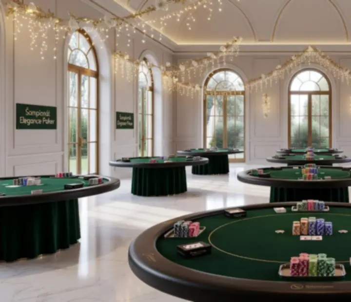 Virtuální pohled do pokerového event prostoru připraveného na večírek